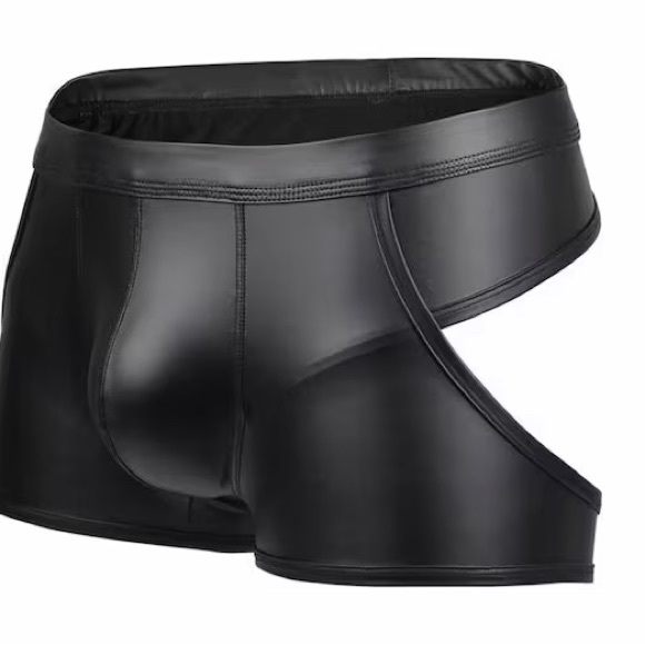 Mens Open Back Boxers Male Underwear Faux Leather Open Back - Picture 6 of 6
